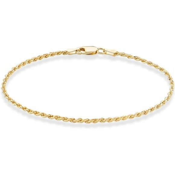 Gold Over Silver Rope Chain Anklet for Women Italian 925 Dainty Foot Bracelet - Picture 1 of 6